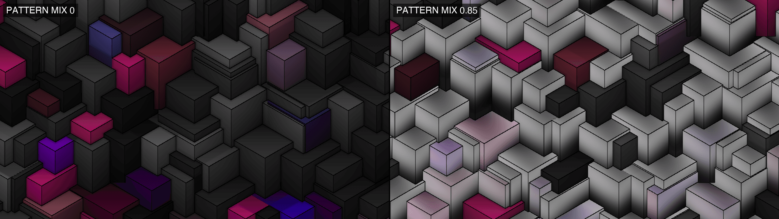 3D Voronoi with and without Pattern Mix